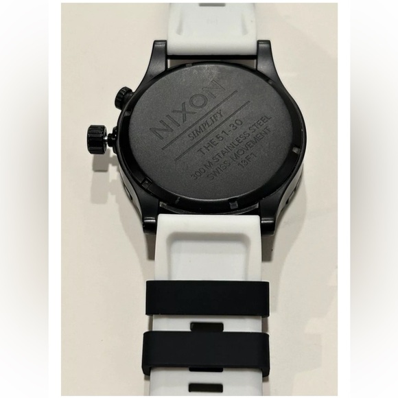 Watch Band 25mm Black w White Rubber Replacement For Nixon 51-30 Strap Garmin - Picture 12 of 12